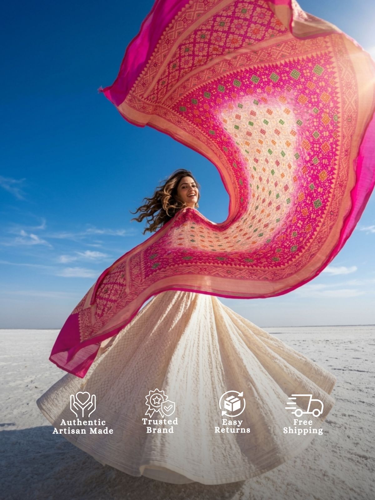 Mrinali - Pink & Peach Meenakari Bandhani Dupatta
