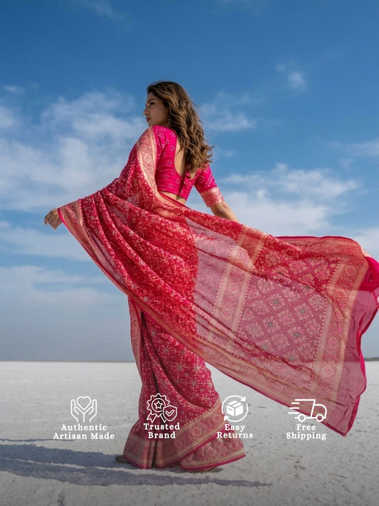 Arika - Pink Meenakari Bandhani Saree