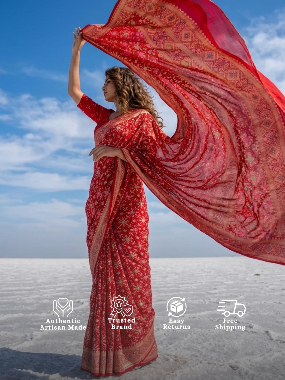 Riya - Red Meenakari Bandhani Saree