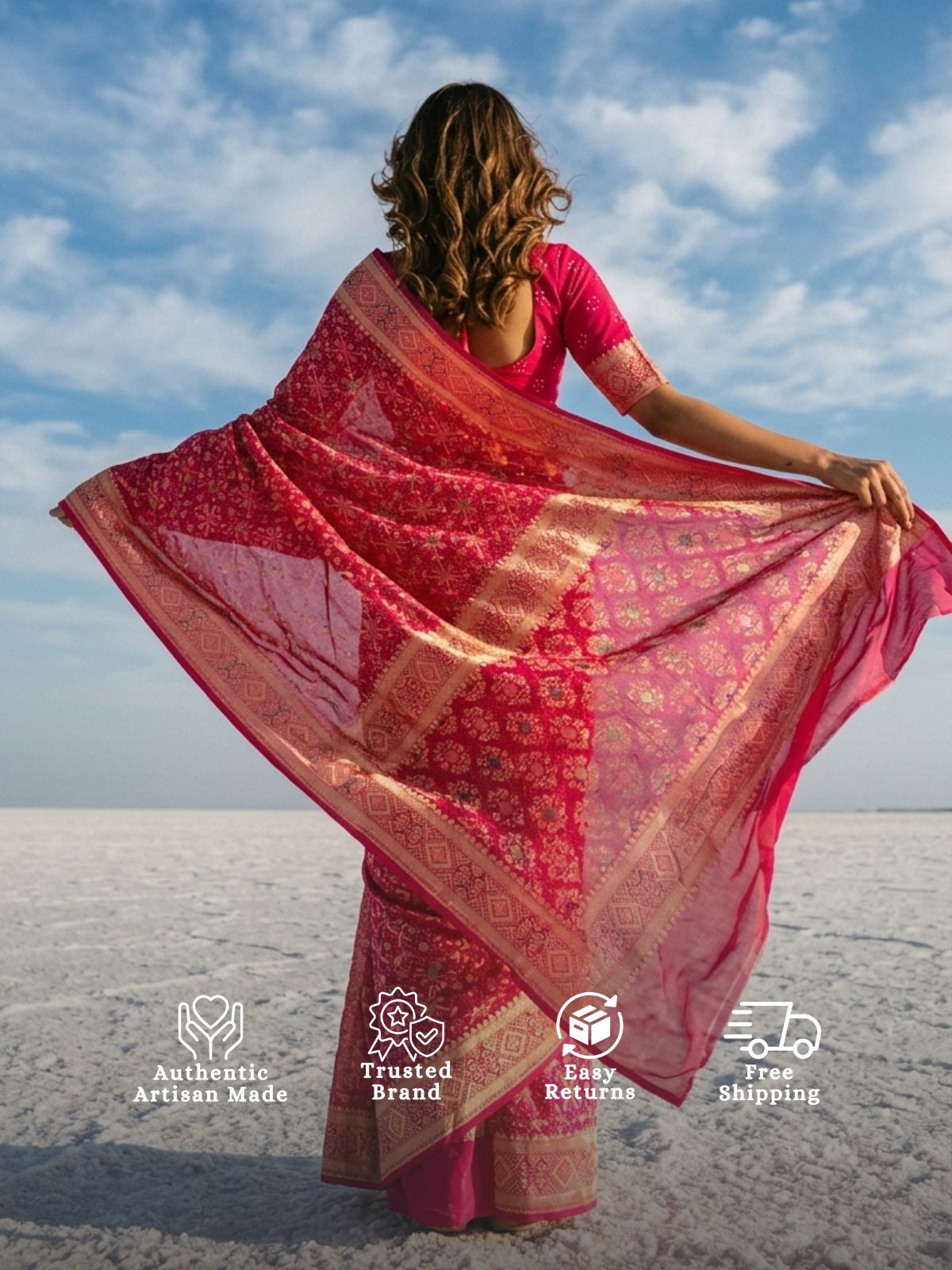 Keesha - Rani Pink Meenakari Bandhani Saree