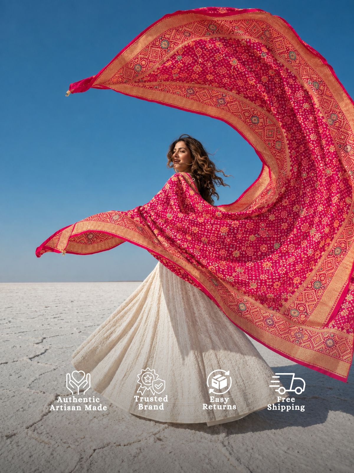 Yashvi - Rani Pink Meenakari Bandhani Dupatta