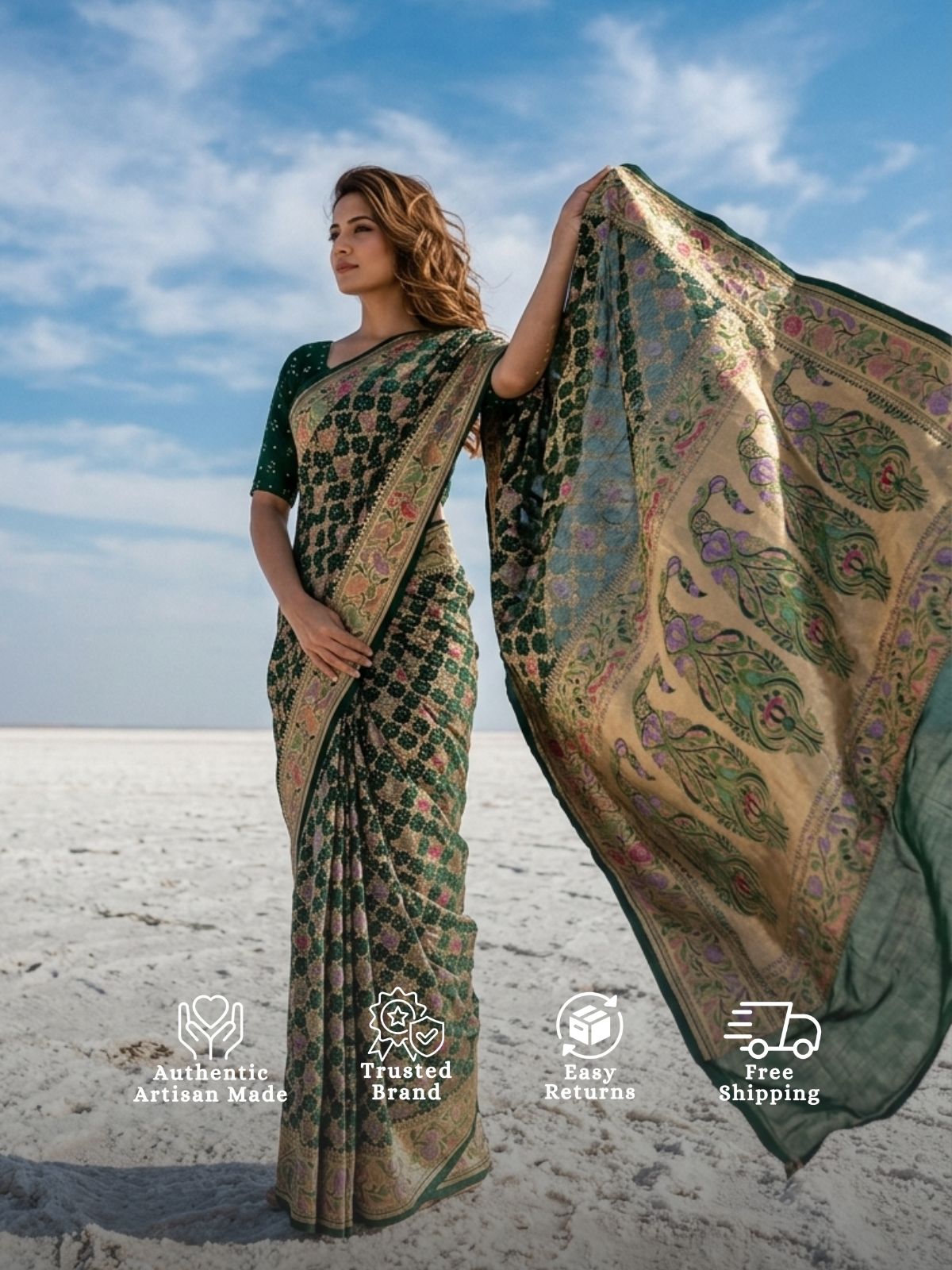 Nirja - Green Tilfi Meenakari Bandhani Saree