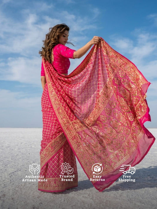 Chaitaly - Rani Pink Tilfi Meenakari Bandhani Saree