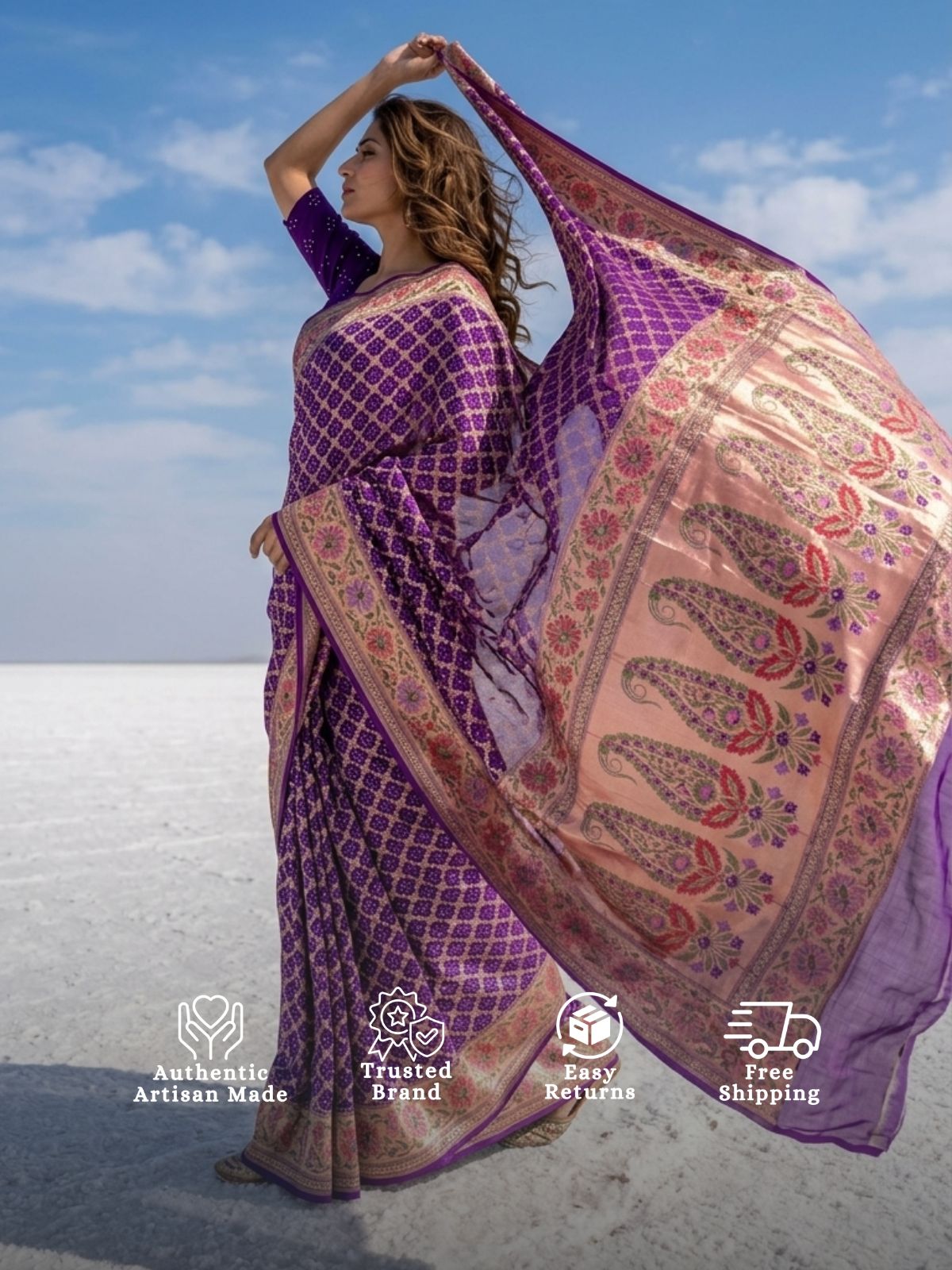Shubha - Purple Tilfi Meenakari Bandhani Saree
