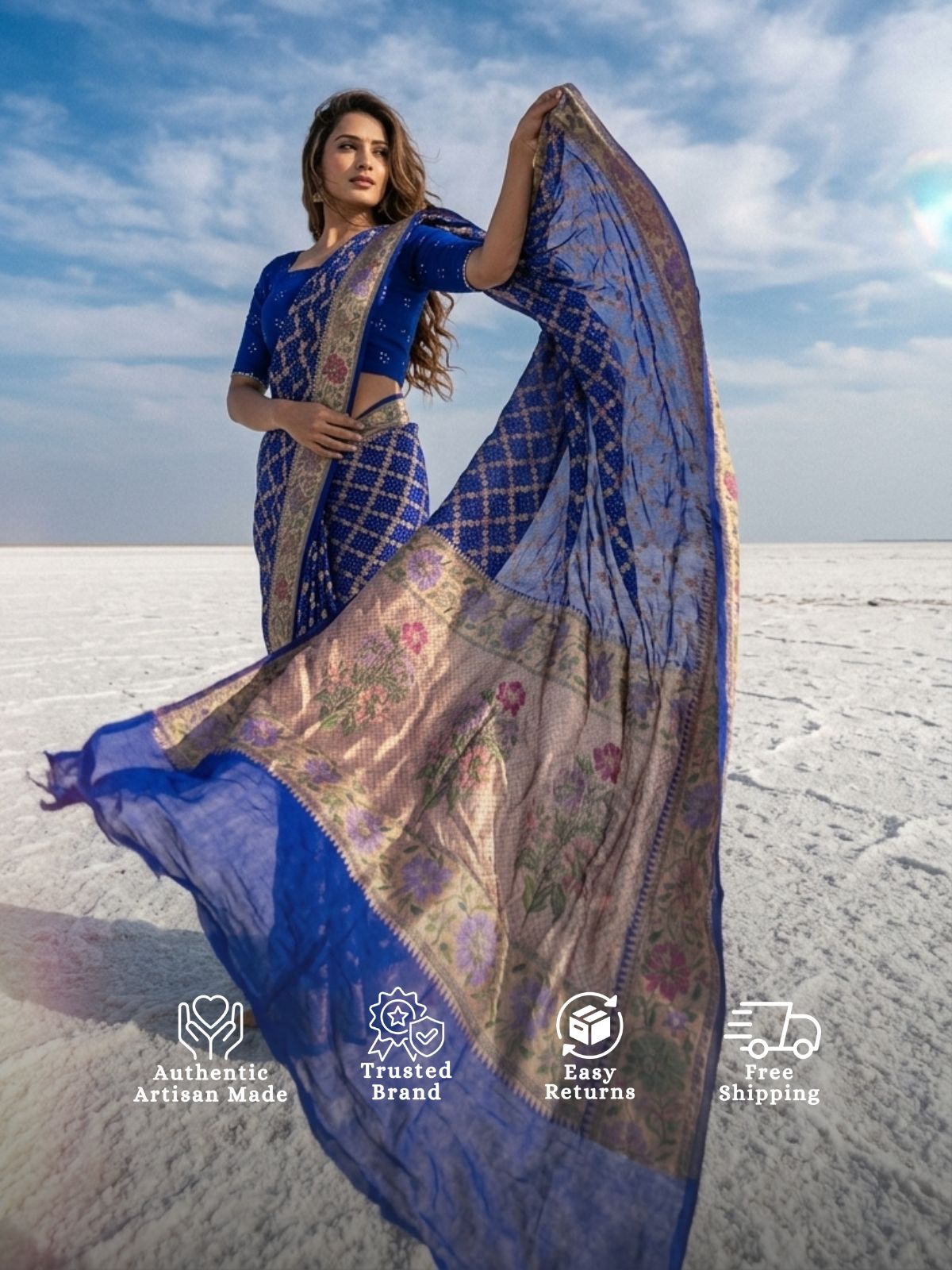 Nisha - Blue Tilfi Meenakari Bandhani Saree