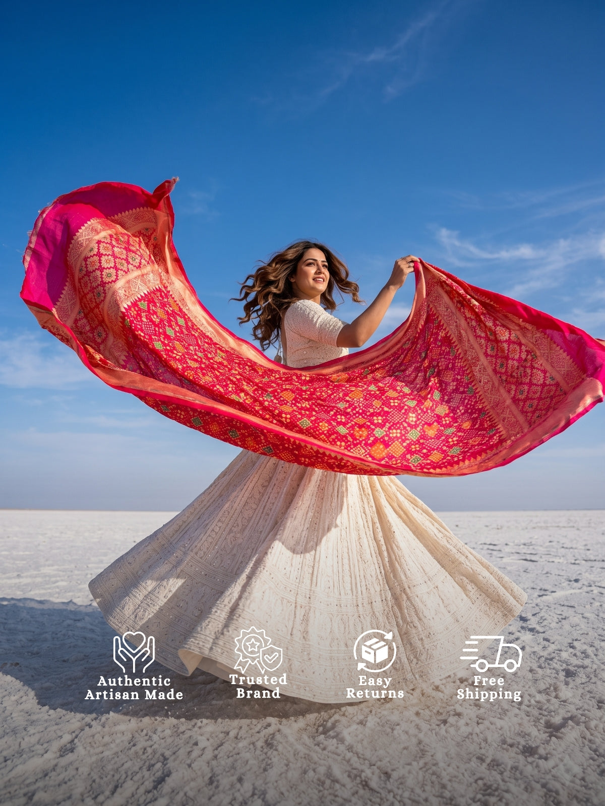 Keya - Rani Pink Meenakari Bandhani Dupatta