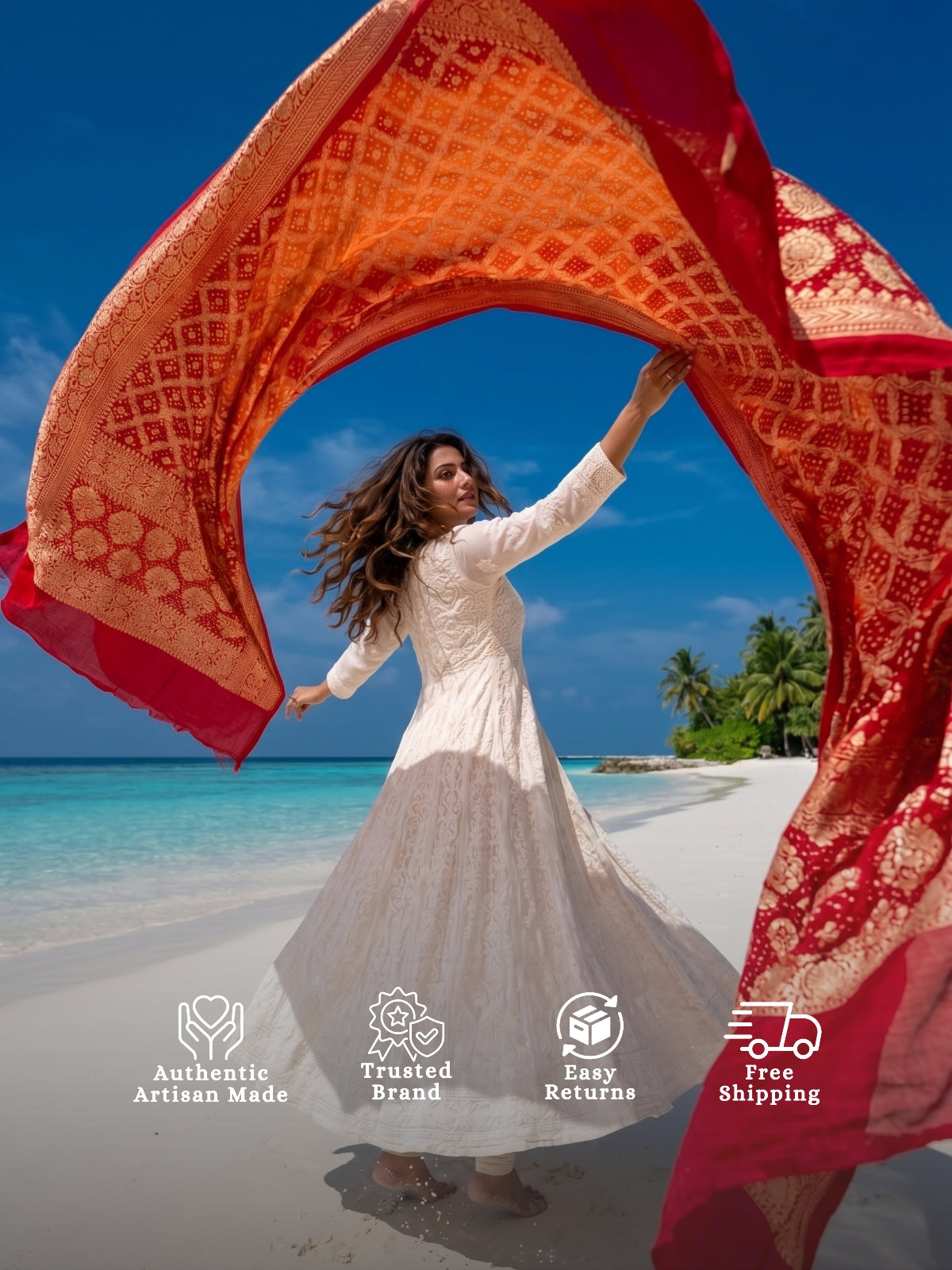 Hoor - Red & Orange Bandhani Banarasi Dupatta