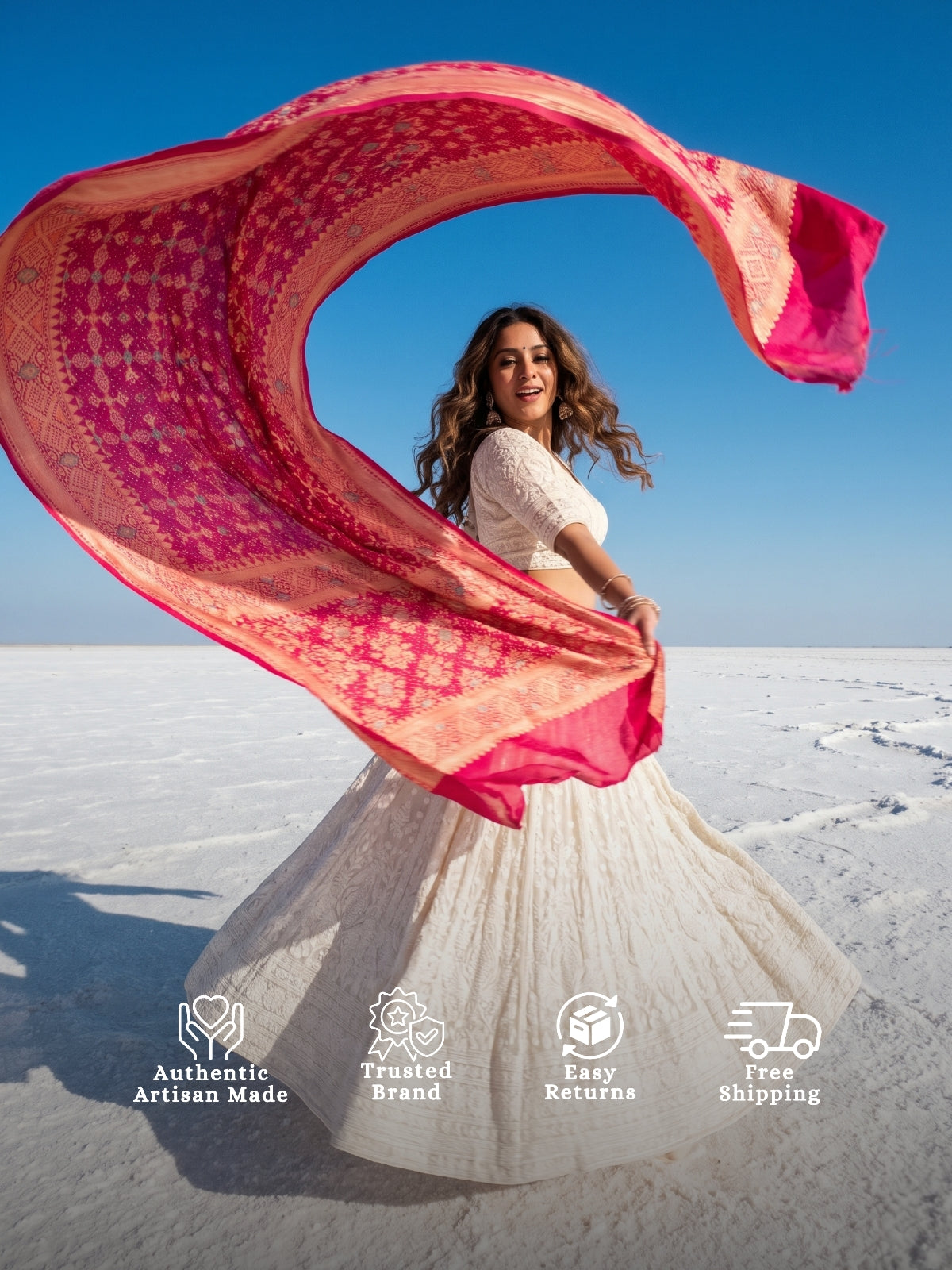 Zenia - Rani Pink Meenakari Bandhani Dupatta