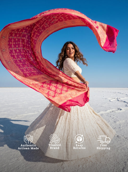 Zenia - Rani Pink Meenakari Bandhani Dupatta