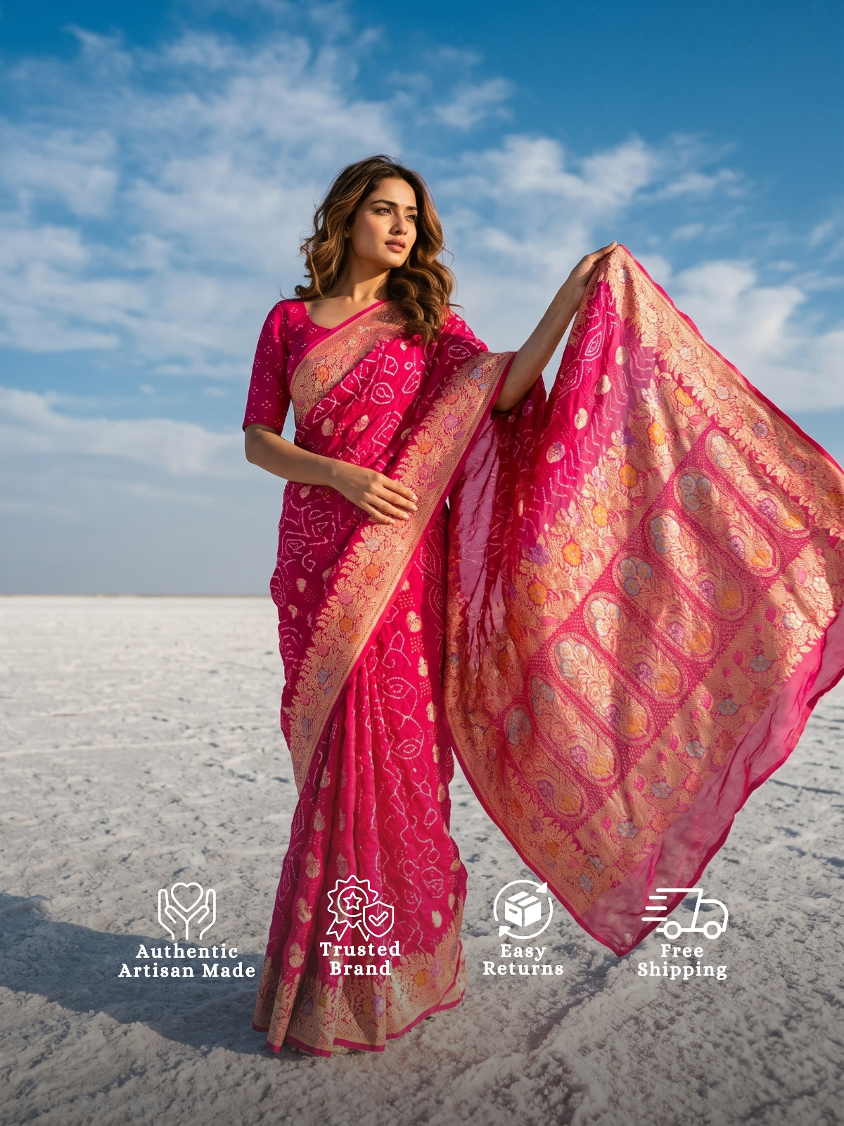 Aashita - Pink Tilfi Meenakari Bandhani Saree