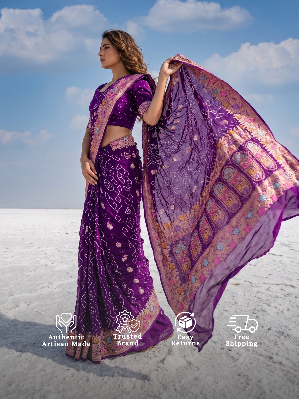 Ruhi - Purple Tilfi Meenakari Bandhani Saree
