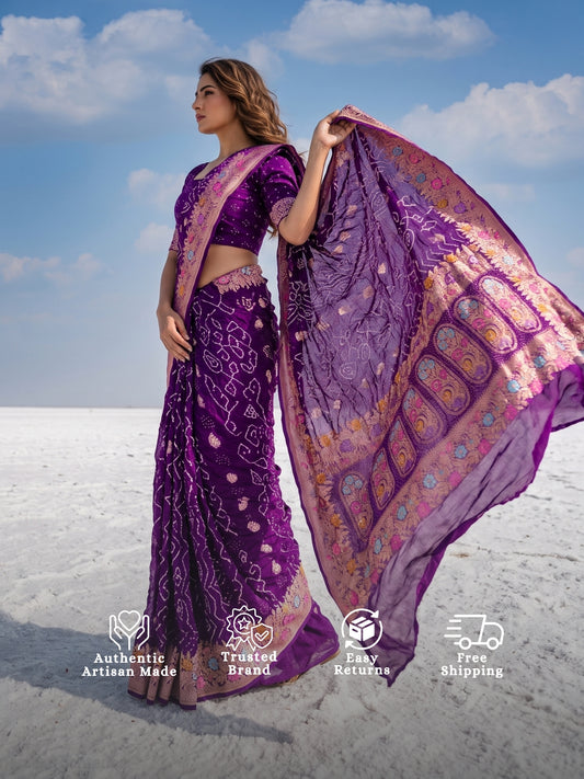 Ruhi - Purple Tilfi Meenakari Bandhani Saree