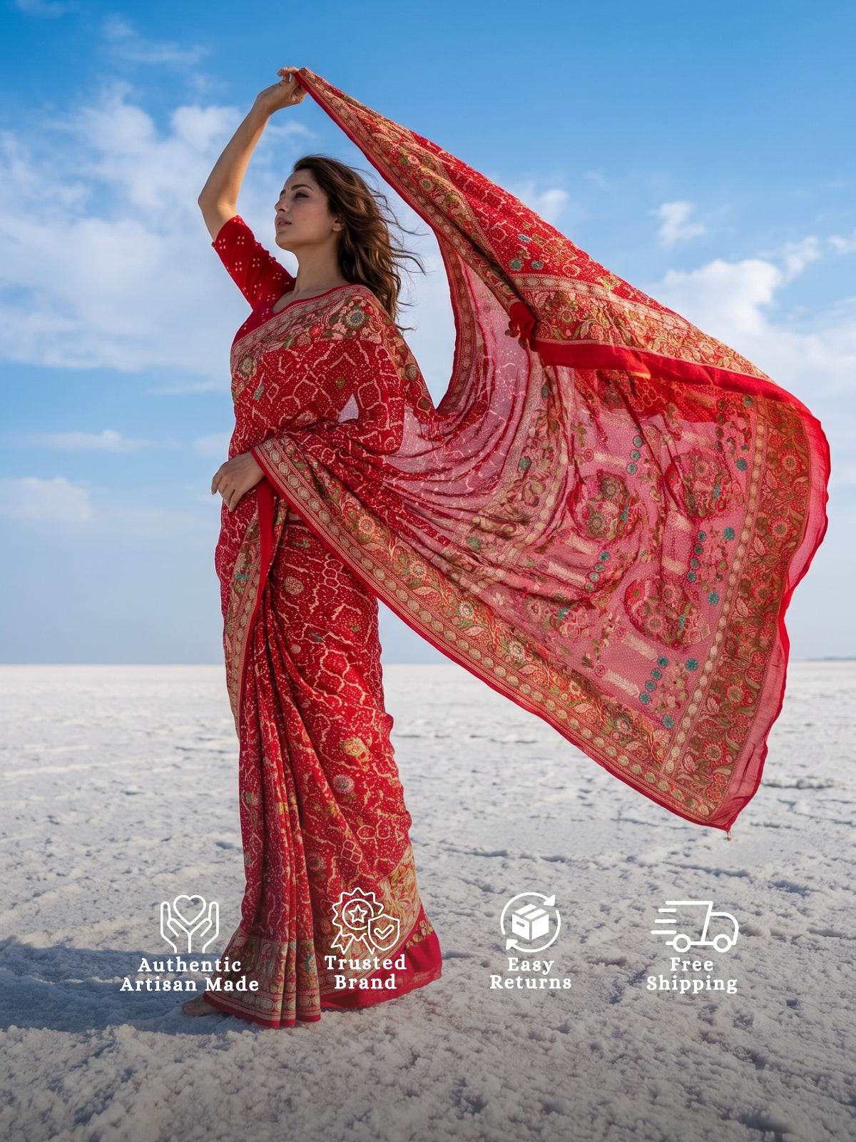 Avantika - Red Tilfi Meenakari Bandhani Saree
