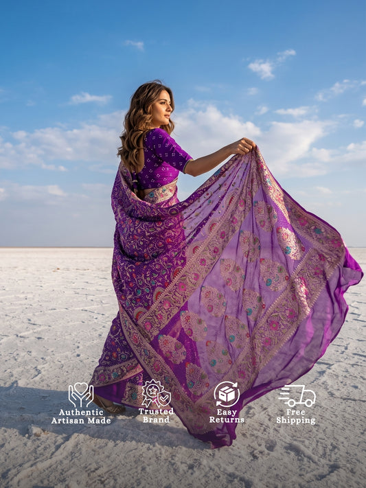 Diti - Purple Tilfi Meenakari Bandhani Saree