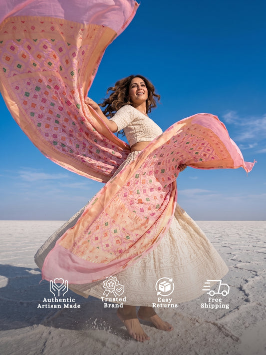 Ishaani - Peach Meenakari Bandhani Dupatta