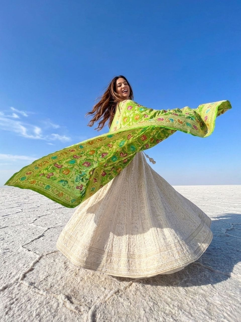 Aalia - Light Green Tilfi Meenakari Bandhani Dupatta