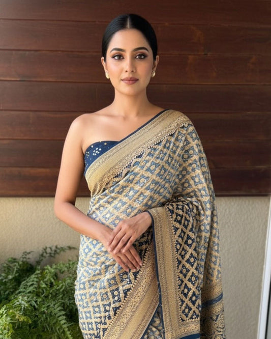 Neelima - Blue Shaded Bandhani Banarasi Saree