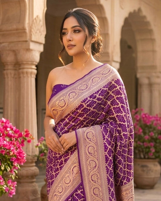 Aarohi - Purple Sangeet Bandhani Banarasi Saree