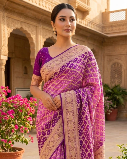 Gayathri - Purple Shaded Bandhani Banarasi Saree