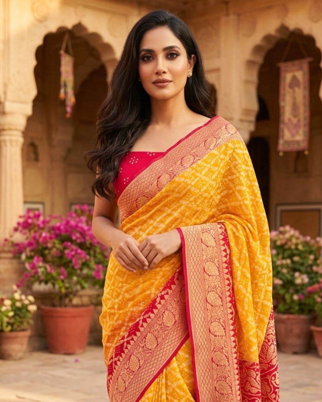 Manasvi - Red & Yellow Bandhani Banarasi Saree