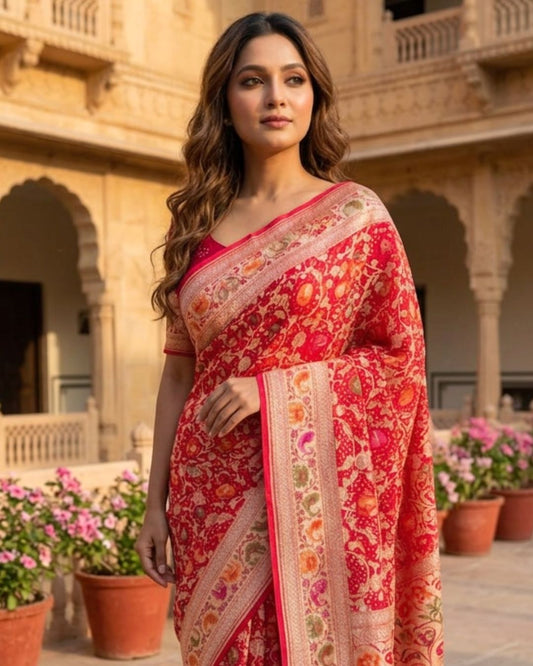 Rohini - Red Bridal Meenakari Tilfi Saree