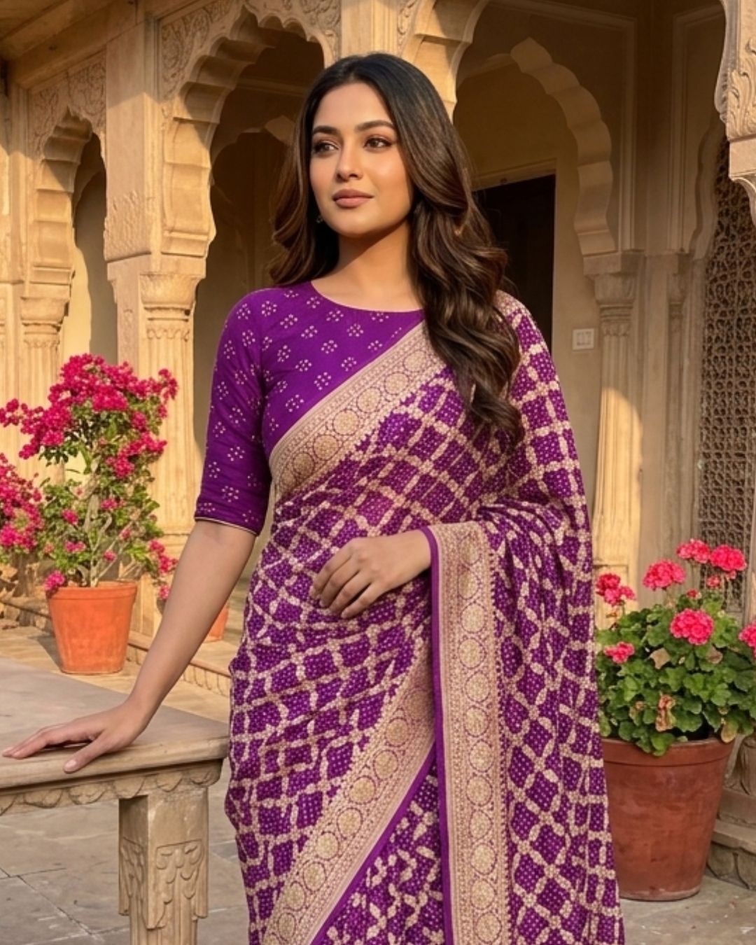 Manya - Purple Sangeet Bandhani Banarasi Saree