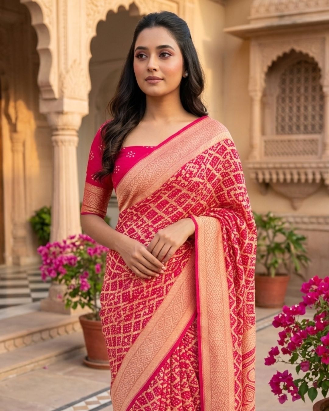 Risha - Rose Pink Bandhani Banarasi Saree