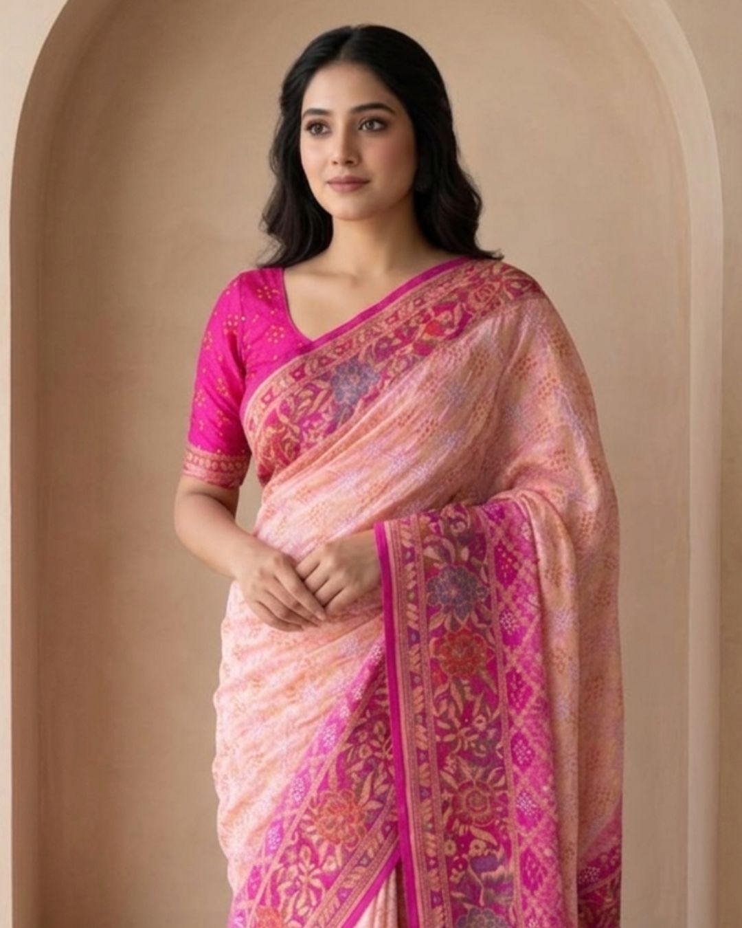 Hetvi - Pink & Peach Meenakari Tilfi Saree