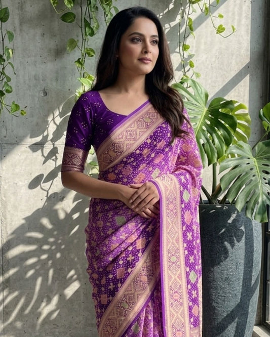 Karnika - Purple Shaded Meenakari Bandhani Saree