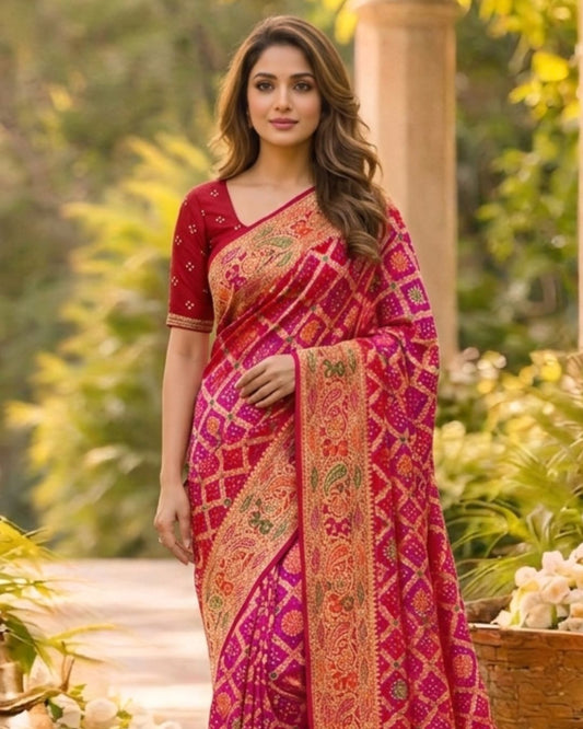Jaya - Red & Pink Meenakari Tilfi Saree