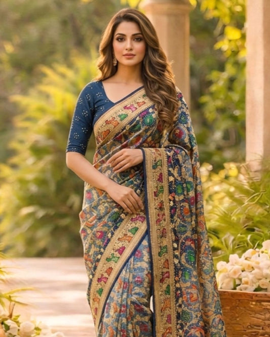 Saanjh - Blue Shaded Meenakari Tilfi Saree