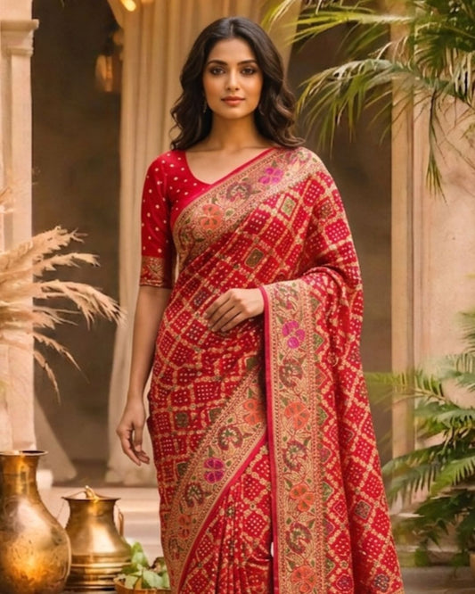 Vidhi - Red Meenakari Tilfi Saree