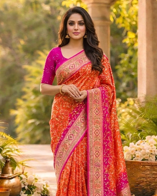 Anisha - Pink & Orange Meenakari Tilfi Saree