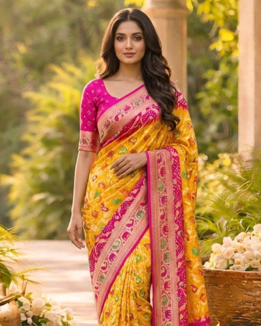 Lata - Pink & Yellow Meenakari Tilfi Saree