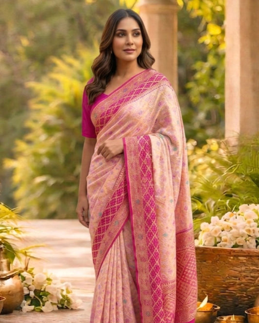 Miraya - Pink & Peach Meenakari Tilfi Saree