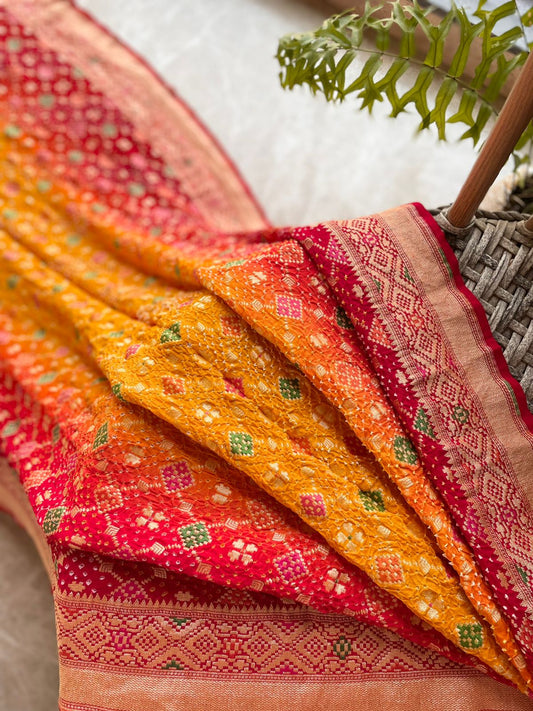Amaya - Red & Yellow Meenakari Bandhani Saree
