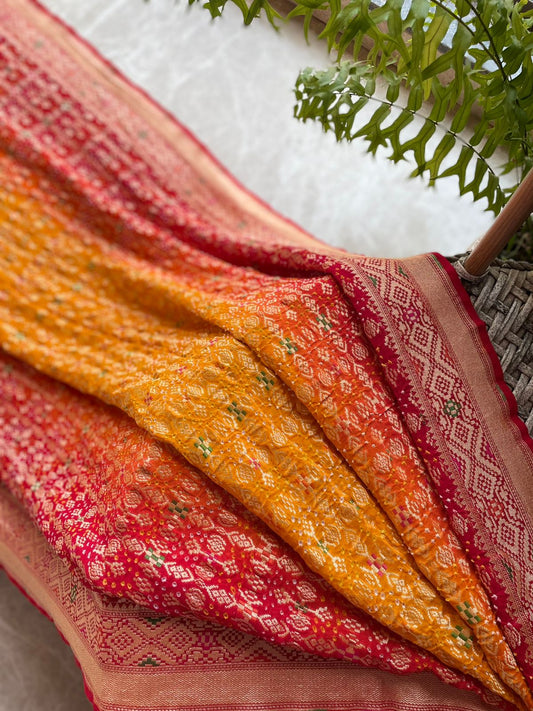 Anusha - Red & Yellow Meenakari Bandhani Saree