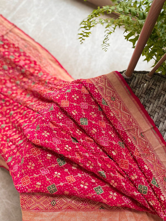 Adya - Rose Pink Meenakari Bandhani Saree
