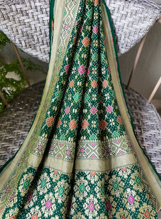 Sukriti - Green Meenakari Bandhani Dupatta