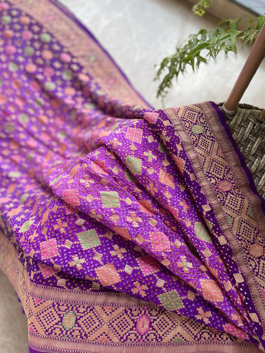 Karnika - Purple Shaded Meenakari Bandhani Saree