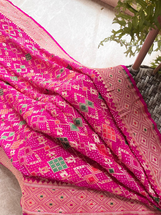 Revathi - Pink Meenakari Bandhani Saree