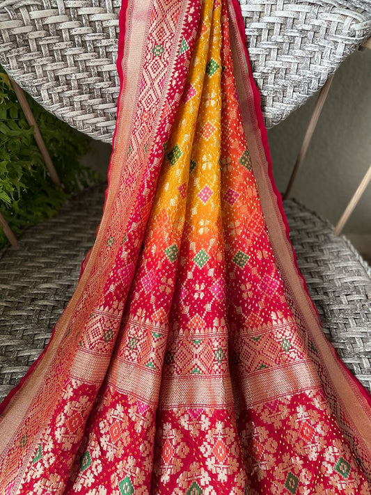 Vedika - Red & Yellow Meenakari Bandhani Dupatta