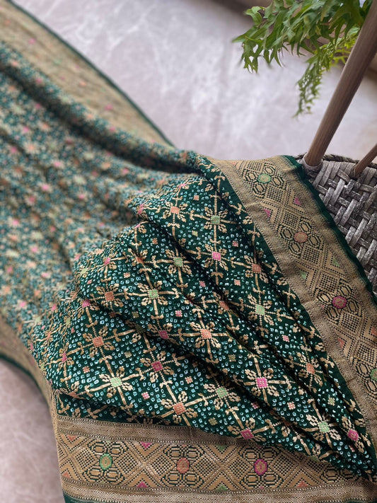 Vidya - Green Meenakari Bandhani Saree