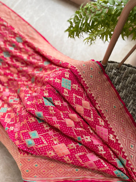 Sanjana - Rose Pink Meenakari Bandhani Saree