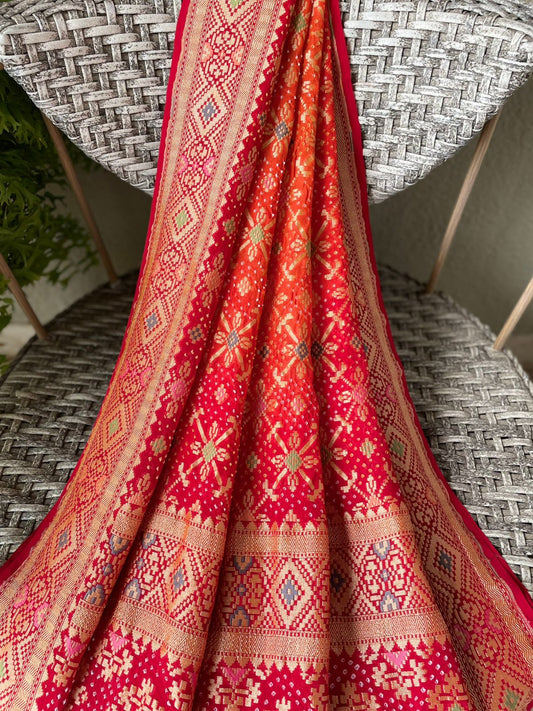 Tanishka - Red & Orange Meenakari Bandhani Dupatta