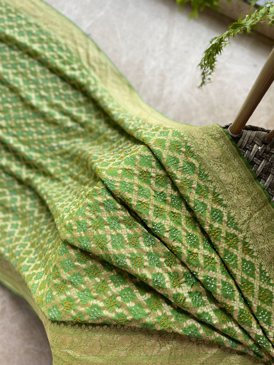 Shreya - Light Green Bandhani Banarasi Saree