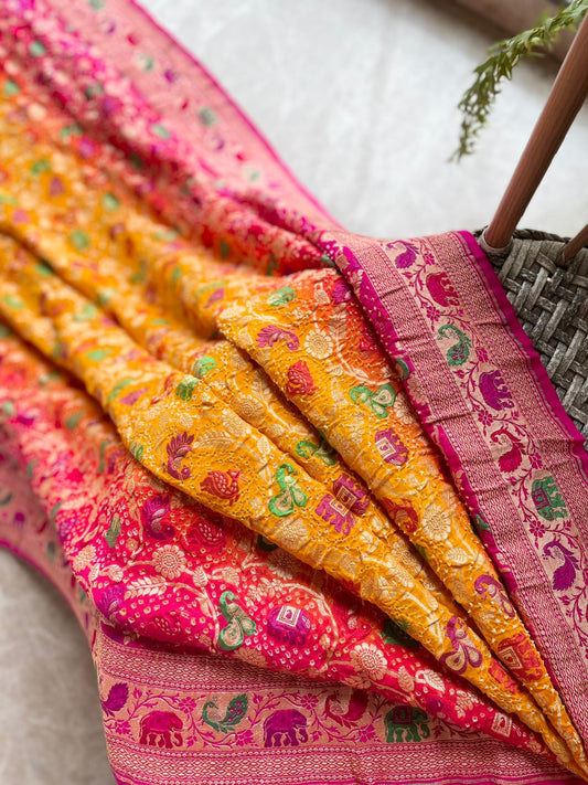 Lata - Pink & Yellow Meenakari Tilfi Saree
