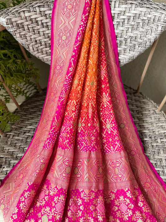 Janvi - Pink & Orange Meenakari Bandhani Dupatta