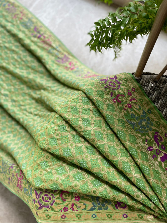Krisha - Light Green Meenakari Tilfi Saree