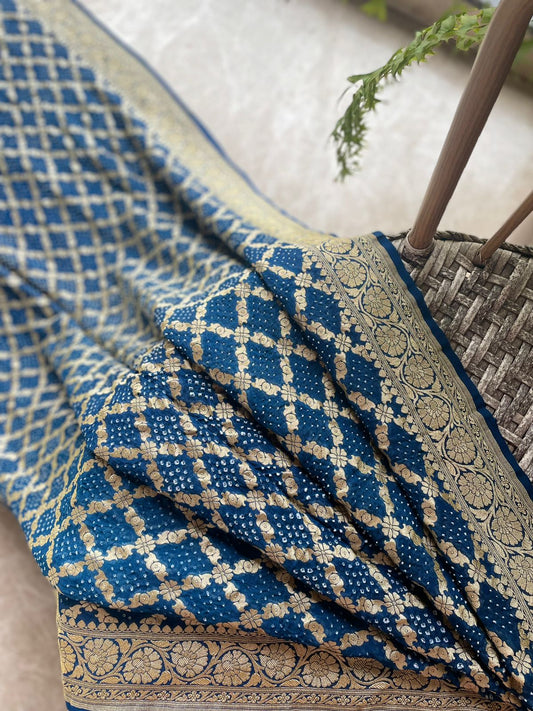 Kanika - Blue Bandhani Banarasi Saree